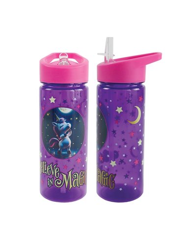 Sticla apa plastic cu pai S-COOL SC3400, 600 ml, Motiv believe in magic