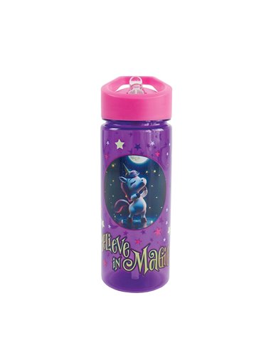 Sticla apa plastic cu pai S-COOL SC3400, 600 ml, Motiv believe in magic