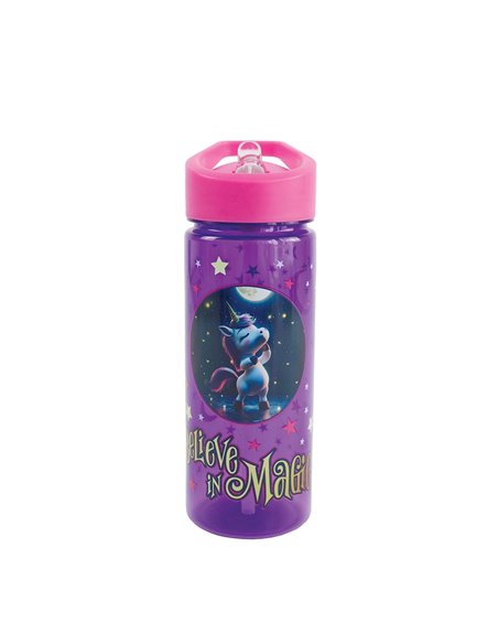 Sticla apa plastic cu pai S-COOL SC3400, 600 ml, Motiv believe in magic
