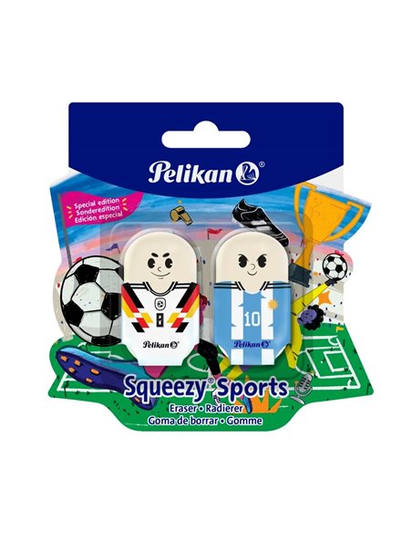 Set 2 radiere Pelikan Squeezy Sports, blister, Motive asortate - fotbal