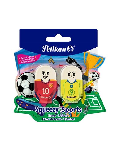Set 2 radiere Pelikan Squeezy Sports, blister, Motive asortate - fotbal