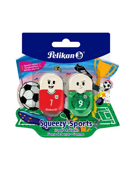 Set 2 radiere Pelikan Squeezy Sports, blister, Motive asortate - fotbal