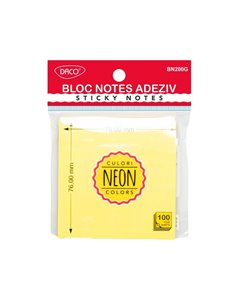 Bloc notes adeziv 76×76 mm Galben neon DACO (Post-it)