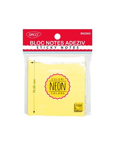 Bloc notes adeziv 76×76 mm Galben neon DACO (Post-it)