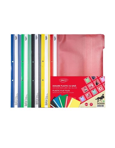 Set 50 dosare plastic cu sina Daco DO050, Culori asortate