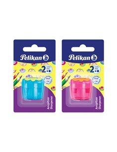 Ascutitoare plastic dubla cu container Pelikan, blister, Culori asortate