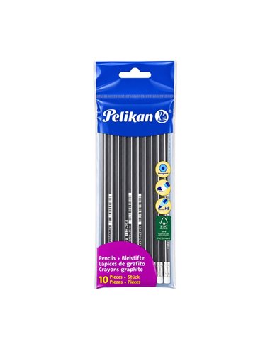 Set 10 Creioane grafit HB hexagonale Pelikan cu radiera