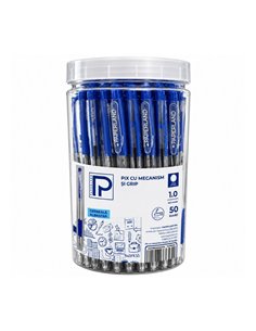 Set 50 pixuri cu mecanism si grip Paperland, 1.0 mm, cerneala albastra