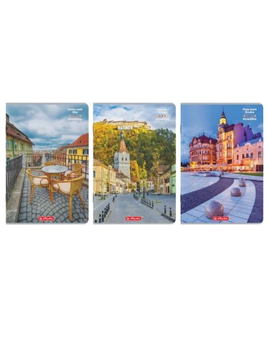 Caiet studentesc A4 Herlitz, 100 file, 70 g/mp, dictando, Motive asortate Romania
