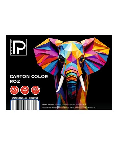 Carton color A4 Paperland PP-11300050, 160 g/mp, 25 coli, Roz
