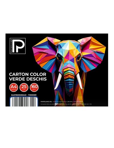 Carton color A4 Paperland PP-11300081, 160 g/mp, 25 coli, Verde deschis