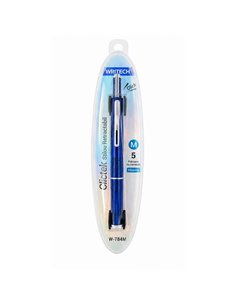 Stilou retractabil Writech in cutie cadou, penita M+ 5 patroane cerneala albastra, Corp albastru