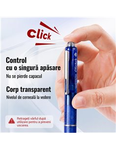 Stilou retractabil Writech in cutie cadou, penita M+ 5 patroane cerneala albastra, Corp albastru 2