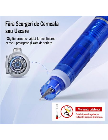 Stilou retractabil Writech in cutie cadou, penita M+ 5 patroane cerneala albastra, Corp rosu