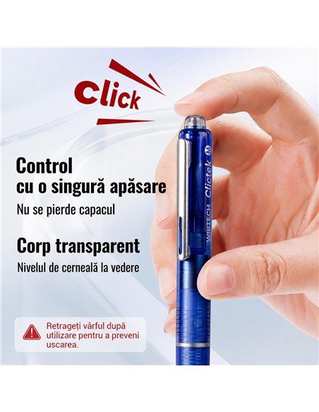 Stilou retractabil Writech in cutie cadou, penita M+ 5 patroane cerneala albastra, Corp verde