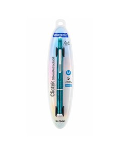Stilou retractabil Writech in cutie cadou, penita M+ 5 patroane cerneala albastra, Corp verde