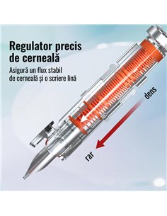 Stilou retractabil Writech in cutie cadou, penita M+ 5 patroane cerneala albastra, Corp violet 2