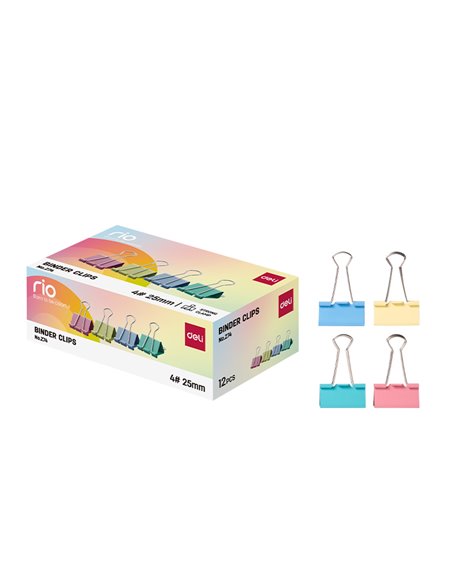 Clips hartie color 25 mm Deli DLEZ74, 12 buc/cutie