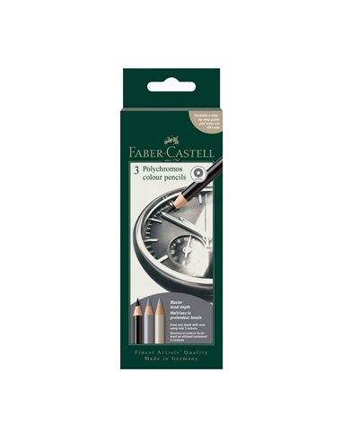 FC210058,Creioane colorate polychromos 2026 Faber-castell FC210058, 3 culori, tonuri gri, Clock