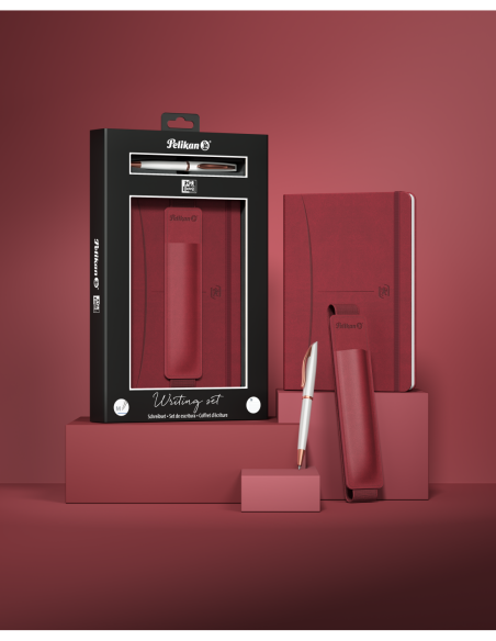 400215865,Set cadou Pelikan burgundy - contine signature A5 bordo + etui bordo + pix jazz noble white pearl
