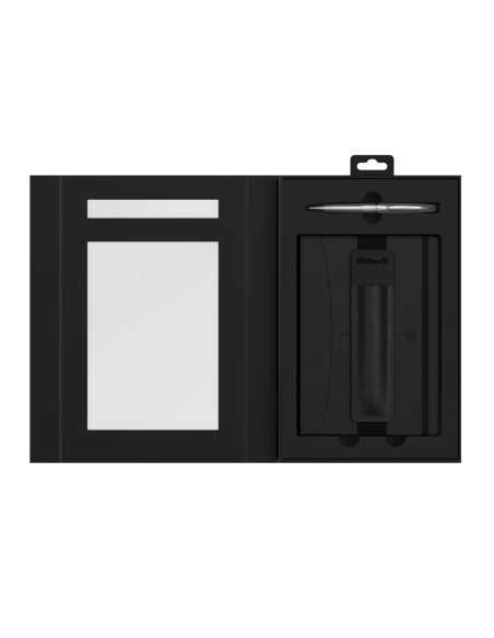 400215867,Set cadou Pelika black - contine signature A5 negru + etui negru + pix jazz noble silver