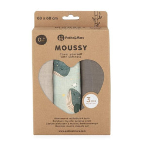 BN-415368,Set 3 scutece, Petite&Mars, Moussy, Din muselina de bambus, Hipoalergenice, 68 x 68 cm, Certificate Oeko Tex Standard  2