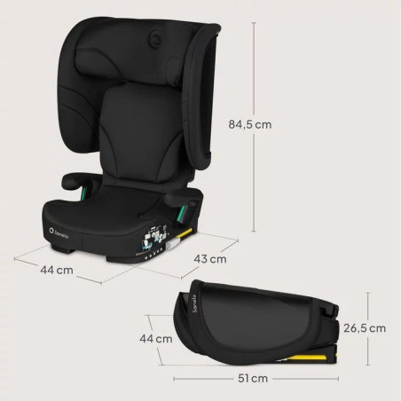 BN-LO-ORIN_I-SIZE_BLACK_CARBON,Scaun auto pliabil, Lionelo, Orin, i-Size, 100-150 cm, Tetiera reglabila in 14 pozitii, Spatar in