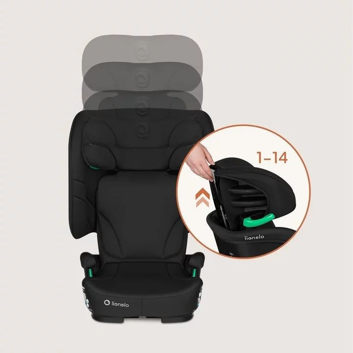 BN-LO-ORIN_I-SIZE_BLACK_CARBON,Scaun auto pliabil, Lionelo, Orin, i-Size, 100-150 cm, Tetiera reglabila in 14 pozitii, Spatar in