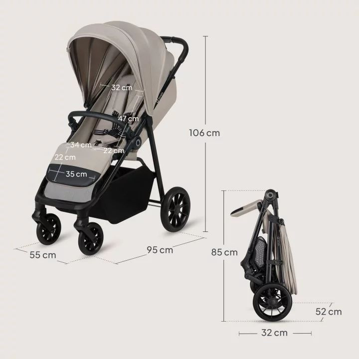BN-LO-EMERALD_BEIGE_SAND,Carucior sport, Lionelo, Emerald, Pliere cu o mana, Copertina XXL UPF50+, Spatar reglabil, Suspensie co
