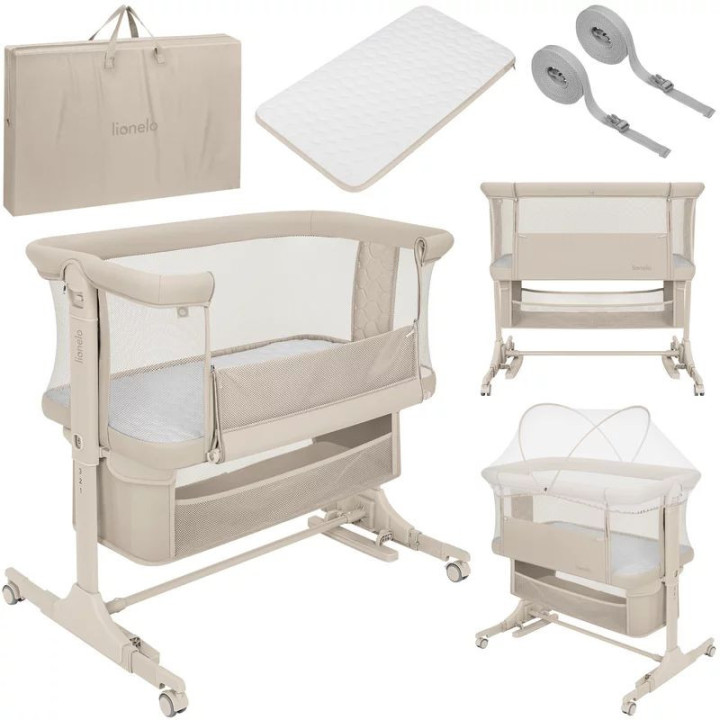 BN-LO-JODIE_BEIGE_CREAM,Patut co-sleeper, Lionelo, Jodie, Multifunctional, Reglabil in 6 pozitii pe inaltime, Saltea cu densitat