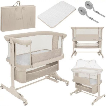 BN-LO-JODIE_BEIGE_CREAM,Patut co-sleeper, Lionelo, Jodie, Multifunctional, Reglabil in 6 pozitii pe inaltime, Saltea cu densitat