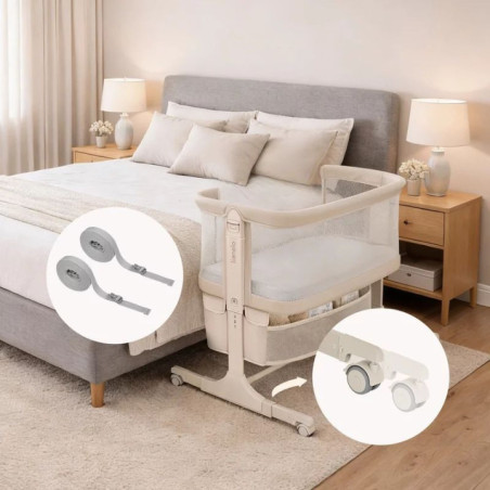 BN-LO-JODIE_BEIGE_CREAM,Patut co-sleeper, Lionelo, Jodie, Multifunctional, Reglabil in 6 pozitii pe inaltime, Saltea cu densitat