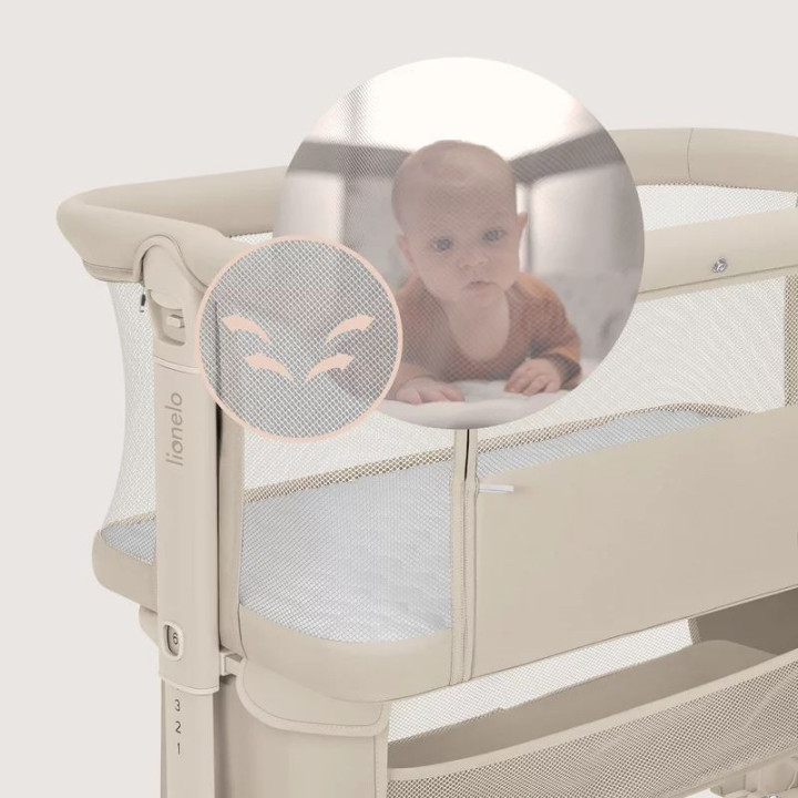 BN-LO-JODIE_BEIGE_CREAM,Patut co-sleeper, Lionelo, Jodie, Multifunctional, Reglabil in 6 pozitii pe inaltime, Saltea cu densitat