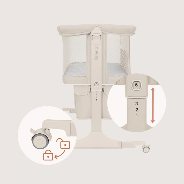 BN-LO-JODIE_BEIGE_CREAM,Patut co-sleeper, Lionelo, Jodie, Multifunctional, Reglabil in 6 pozitii pe inaltime, Saltea cu densitat