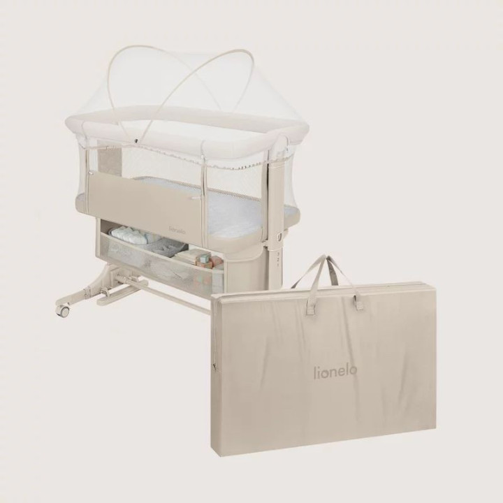 BN-LO-JODIE_BEIGE_CREAM,Patut co-sleeper, Lionelo, Jodie, Multifunctional, Reglabil in 6 pozitii pe inaltime, Saltea cu densitat