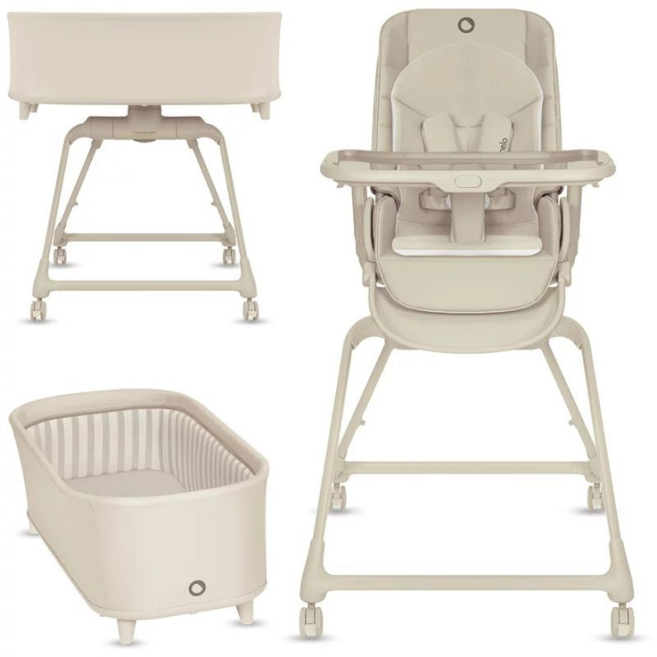 BN-LO-MADDIE_SET_BEIGE,Set multifunctional cu patut, sezlong si scaun de masa, Lionelo, Maddie, Functie 360, Pliere rapida, Roti