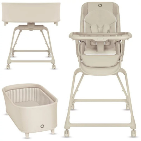 BN-LO-MADDIE_SET_BEIGE,Set multifunctional cu patut, sezlong si scaun de masa, Lionelo, Maddie, Functie 360, Pliere rapida, Roti
