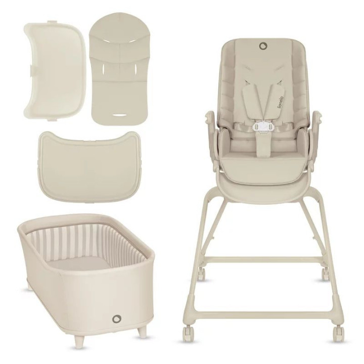 BN-LO-MADDIE_SET_BEIGE,Set multifunctional cu patut, sezlong si scaun de masa, Lionelo, Maddie, Functie 360, Pliere rapida, Roti