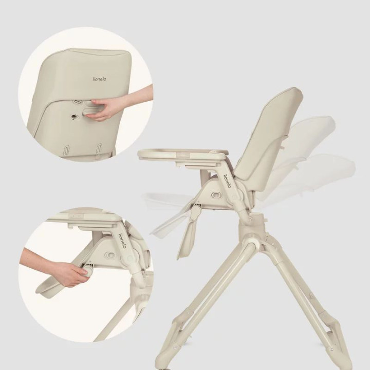 BN-LO-MADDIE_SET_BEIGE,Set multifunctional cu patut, sezlong si scaun de masa, Lionelo, Maddie, Functie 360, Pliere rapida, Roti
