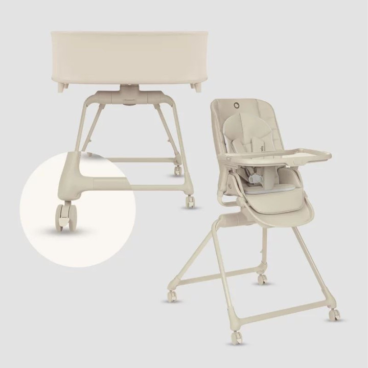 BN-LO-MADDIE_SET_BEIGE,Set multifunctional cu patut, sezlong si scaun de masa, Lionelo, Maddie, Functie 360, Pliere rapida, Roti