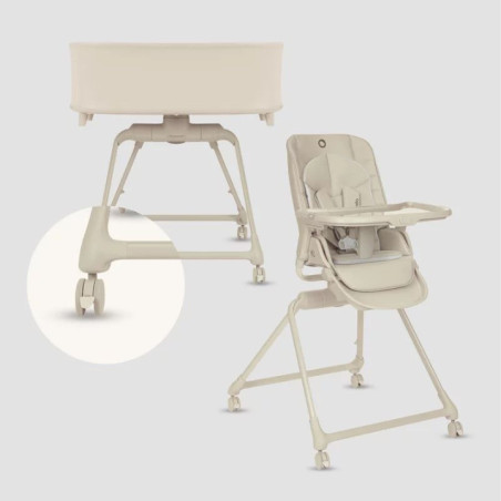 BN-LO-MADDIE_SET_BEIGE,Set multifunctional cu patut, sezlong si scaun de masa, Lionelo, Maddie, Functie 360, Pliere rapida, Roti