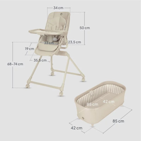 BN-LO-MADDIE_SET_BEIGE,Set multifunctional cu patut, sezlong si scaun de masa, Lionelo, Maddie, Functie 360, Pliere rapida, Roti