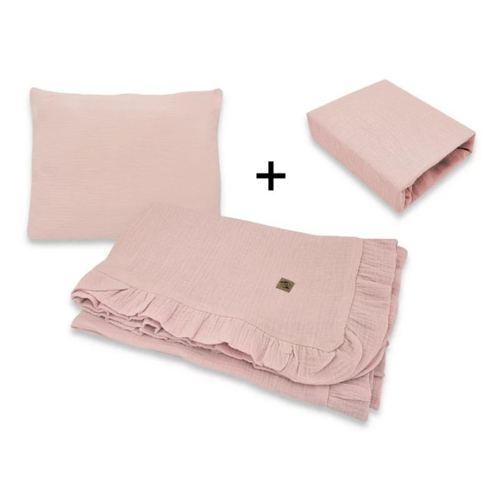 BN-6426972034487,Lenjerie patut cu 3 piese, Qmini, Aurora, Pentru co-sleeper, Din muselina dubla, Material certificat Oeko Tex S