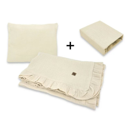 BN-6426972034494,Lenjerie patut cu 3 piese, Qmini, Aurora, Pentru co-sleeper, Din muselina dubla, Material certificat Oeko Tex S
