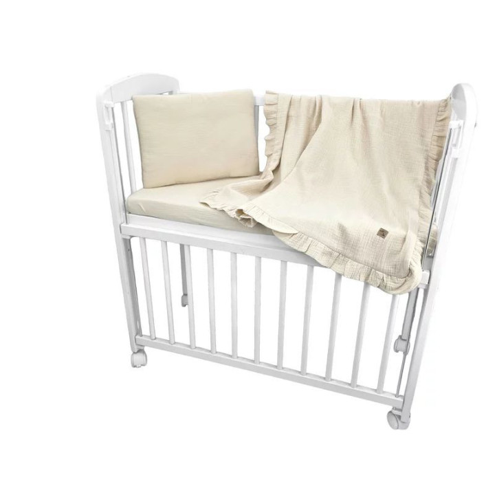 BN-6426972034494,Lenjerie patut cu 3 piese, Qmini, Aurora, Pentru co-sleeper, Din muselina dubla, Material certificat Oeko Tex S