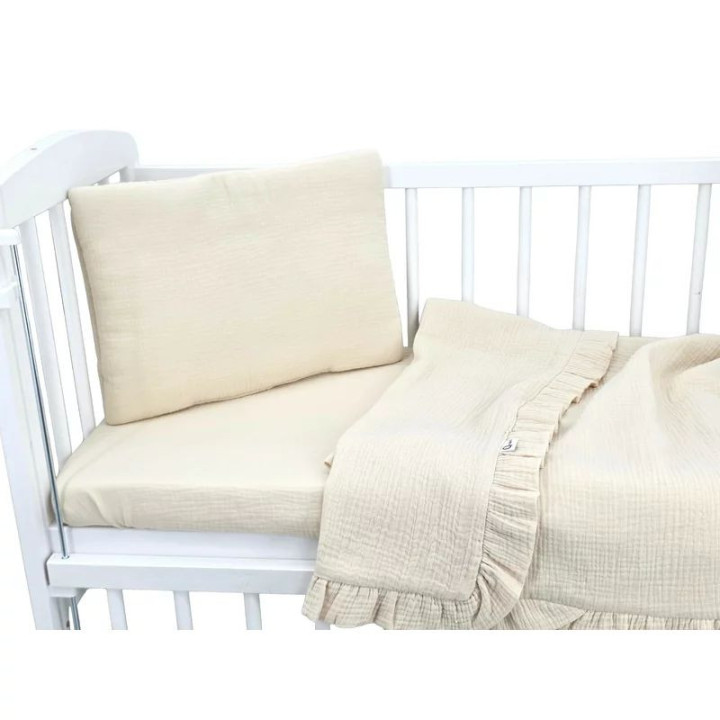 BN-6426972034494,Lenjerie patut cu 3 piese, Qmini, Aurora, Pentru co-sleeper, Din muselina dubla, Material certificat Oeko Tex S