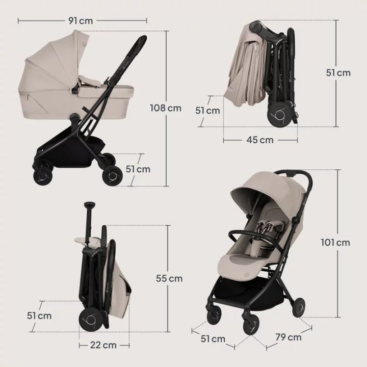 BN-LO-SIA_FLEX_BEIGE_SAND,Carucior 2 in 1, Lionelo, Sia Flex, 7.6 kg, Include landou pliabil pe cadru, Ultracompact, Pliere rapi