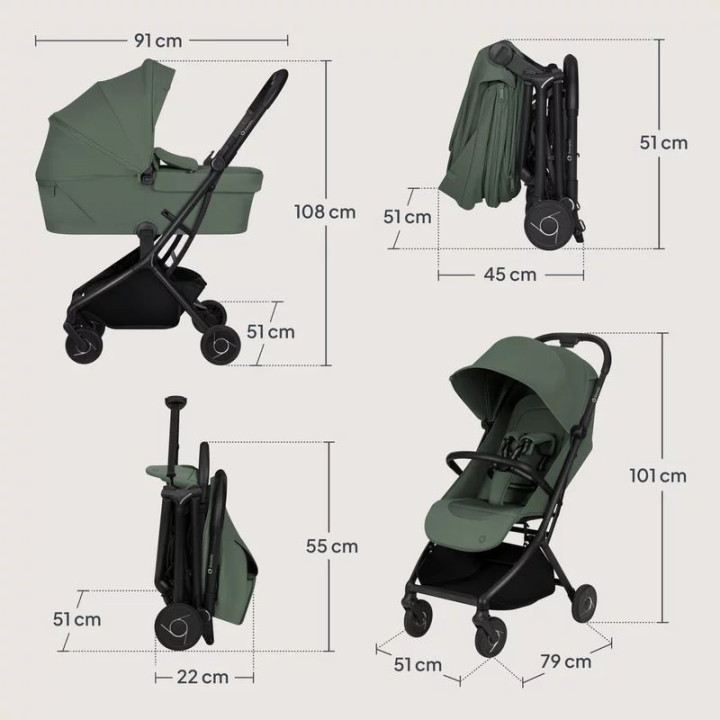 BN-LO-SIA_FLEX_GREEN_EMERALD,Carucior 2 in 1, Lionelo, Sia Flex, 7.6 kg, Include landou pliabil pe cadru, Ultracompact, Pliere r