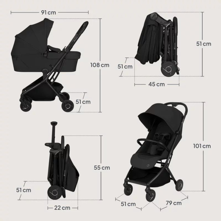 BN-LO-SIA_FLEX_BLACK_ONYX,Carucior 2 in 1, Lionelo, Sia Flex, 7.6 kg, Include landou pliabil pe cadru, Ultracompact, Pliere rapi