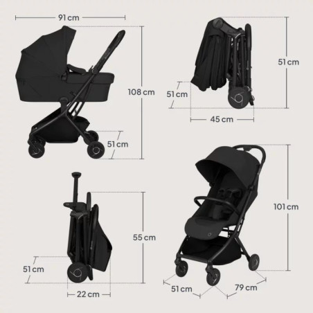 BN-LO-SIA_FLEX_BLACK_ONYX,Carucior 2 in 1, Lionelo, Sia Flex, 7.6 kg, Include landou pliabil pe cadru, Ultracompact, Pliere rapi